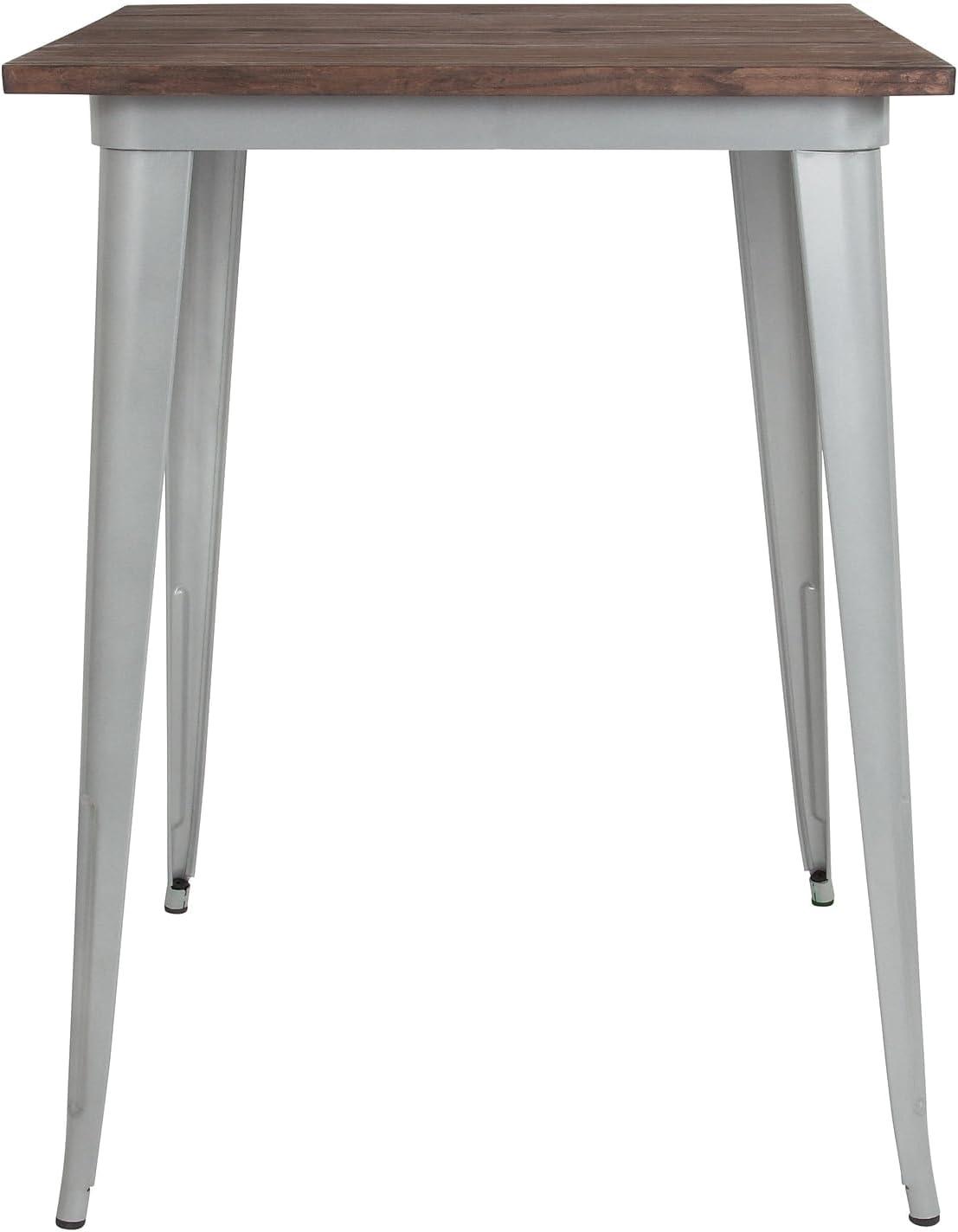 Flash Furniture 31.5" Square Silver Metal Indoor Bar Height Table with Walnut Rustic Wood Top