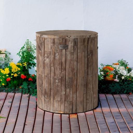 Balkene Home Elyse Round Rustic Garden Stool Wood Outdoor Seating & End Table Portable Outdoor Furniture Seasoned Patina Finish