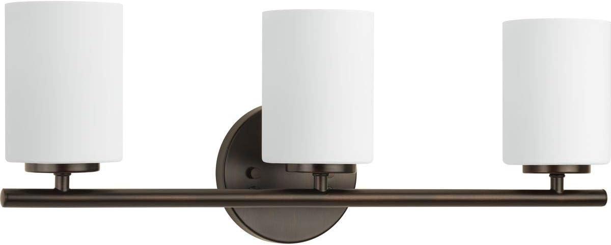 Progress Lighting Replay 3-Light Bath Vanity, Antique Bronze, Porcelain, Up/Down Mounting, Shade Included