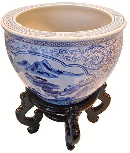 Blue and White Hand Painted Porcelain Round Plant Pot
