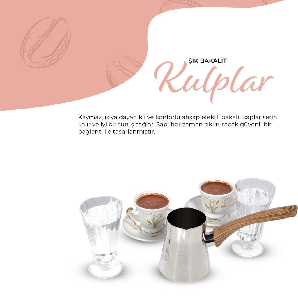 Serenk Turkish Coffee Pot Set, 4-Piece Stainless Steel w/Stand, 2-4 Cup Sizes, 18/10 Steel, Gas Stove Compatible