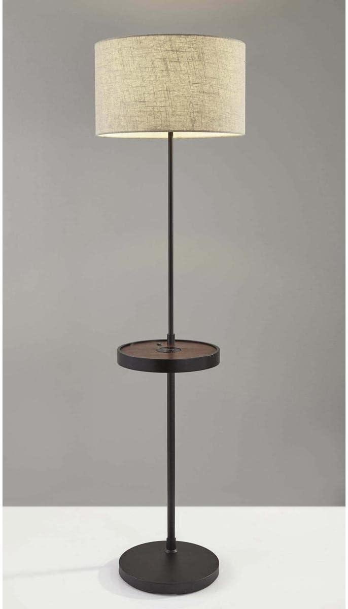 63.5" Oliver Charge Shelf Floor Lamp Black - Adesso: Modern ETL Listed with Linen Shade