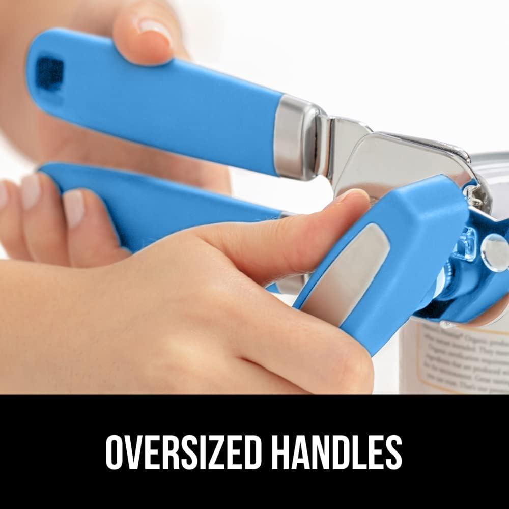 GORILLA GRIP Stainless Steel Manual Can Opener, Soft Touch Handle, Built-In Bottle Opener, Aqua