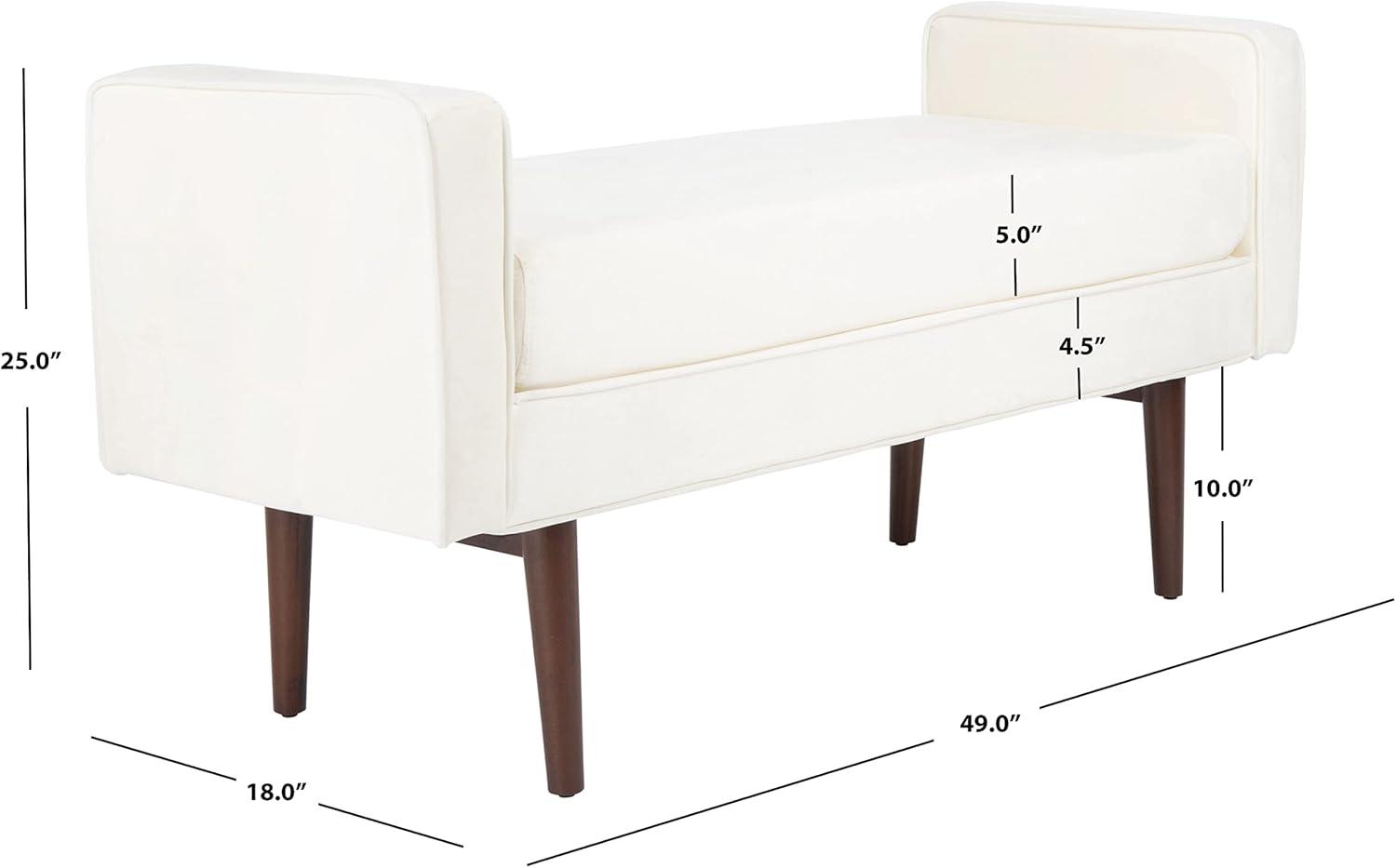 Henri Mid-Century Cream Velvet and Walnut Cushioned Bench