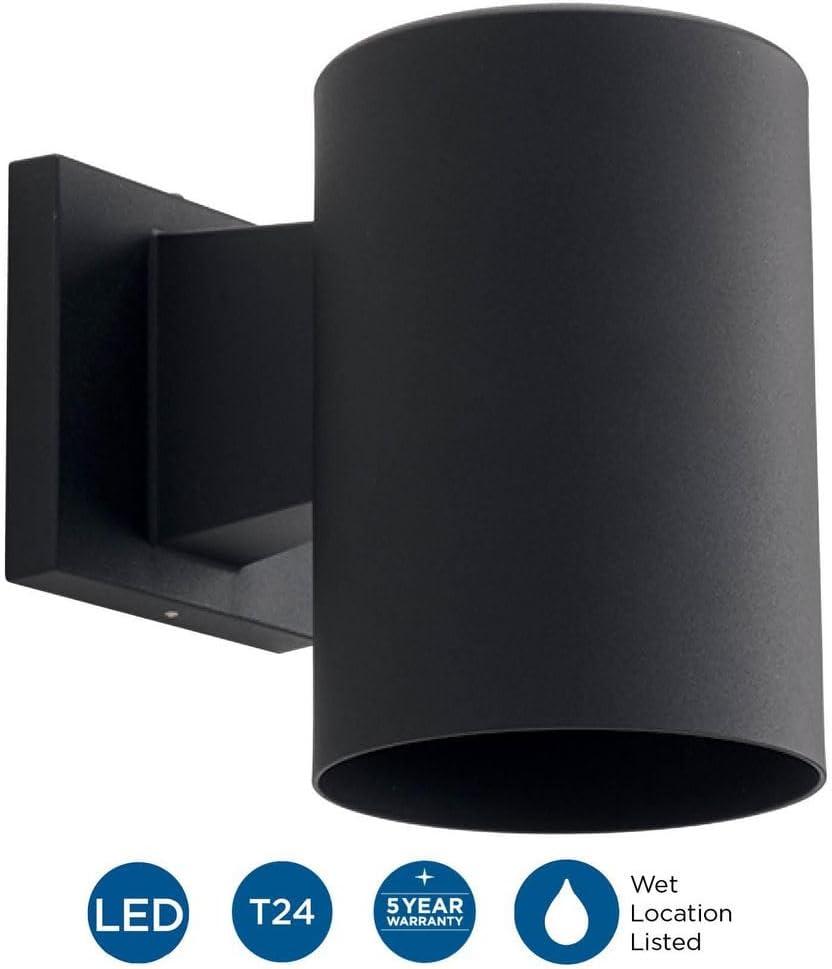 Progress Lighting, Cylinder Collection, 1-Light Wall Light, Black Finish, Aluminum Material, Shade Included