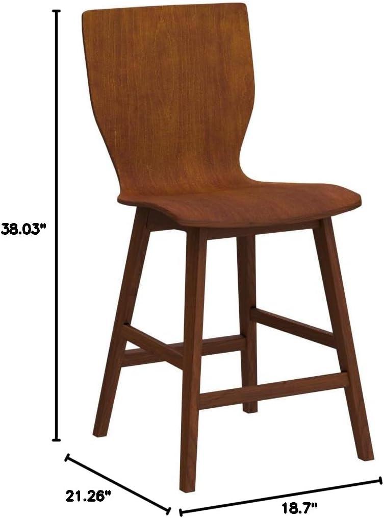 Set of 2 Elsa Mid - Century Modern Scandinavian Style Bent Wood Counter Height Barstool - "Walnut" Dark Brown - Baxton Studio