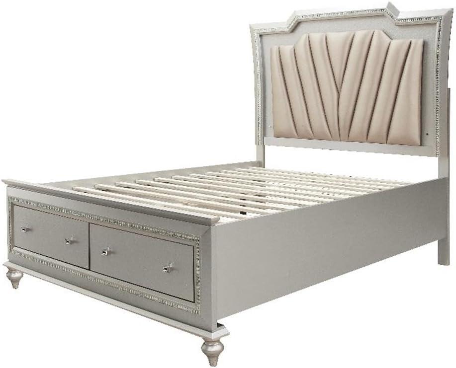 Queen Kaitlyn Bed with LED Headboard Faux Leather/Champagne - Acme Furniture: Glam Style, Storage Drawers, No Box Spring Needed