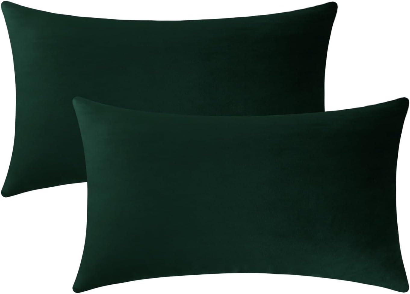 Jeneoo Set of 2 Decorative Throw Pillow Covers Soft Velvet Comfy Lumbar Couch Cushion Cover Decor (Army Green, 12 x 20 Inches)