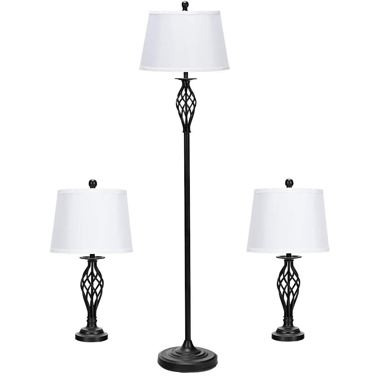 Lalia Home Crystal Drop Table and Floor Lamp Set Metallic Silver : Metallic Silver, Brushed Nickel Base ,Modern Lighting