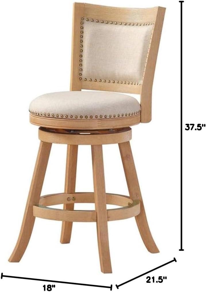 Boraam Melrose Distressed 24" Counter Height Barstool - Driftwood Crème: Linen Upholstery, Nailhead, Swivel, Wood Legs