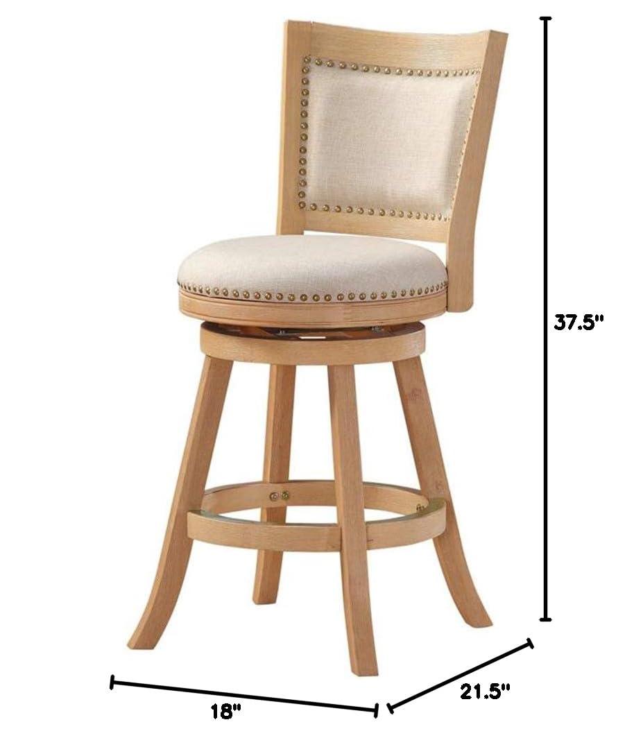 Boraam Melrose Distressed 24" Counter Height Barstool - Driftwood Crème: Linen Upholstery, Nailhead, Swivel, Wood Legs