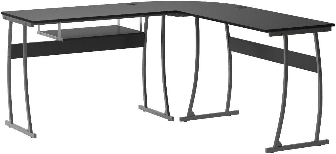 Sleek Black L-Shaped Adjustable Computer Desk with Keyboard Tray