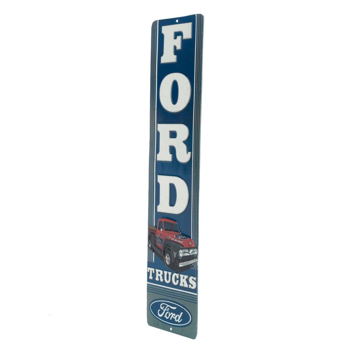 Ford Trucks Vertical Embossed Metal Sign - Vintage Ford Sign for Garage or Man Cave