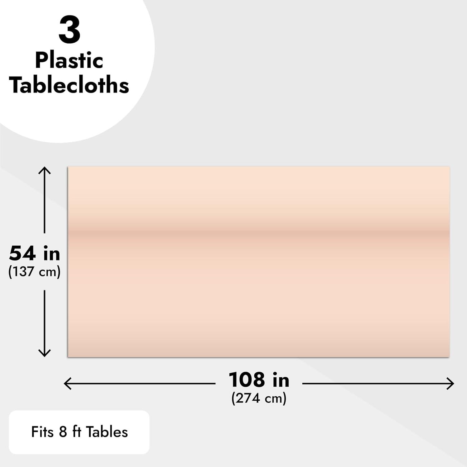 Sparkle and Bash 3 Pack Rose Gold Plastic Tablecloth, Metallic Table Cover Disposable for Pink Birthday Parties, Bridal Shower Decor, 54 x 108 In