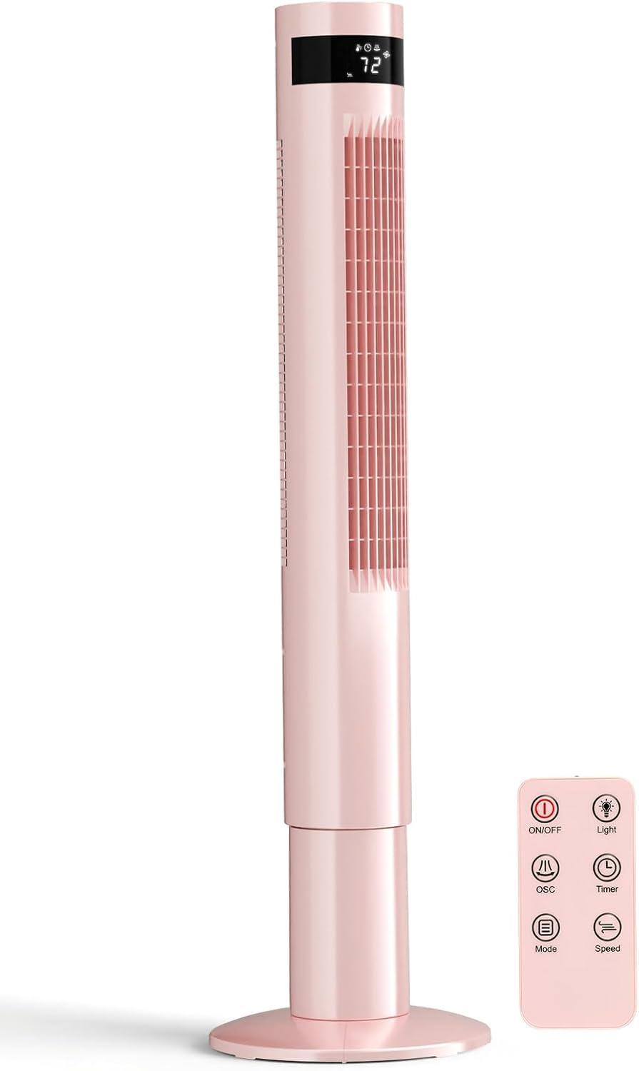 Antarctic Star Tower Fan Portable Floor Fans 85°Oscillating Fan 43'' Quiet Cooling 12H Timer Remote Control Standing Bladeless Electric 3 Speeds Wind 3 Modes Bedroom Office(43 inch, Pink)