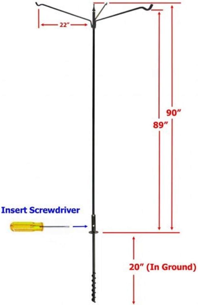 Black Steel 90" Three Arm Bird Feeder Pole with Extended Reach