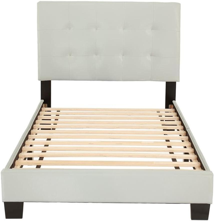 Poundex Furniture Twin Faux Leather Bed Frame with Slats in White