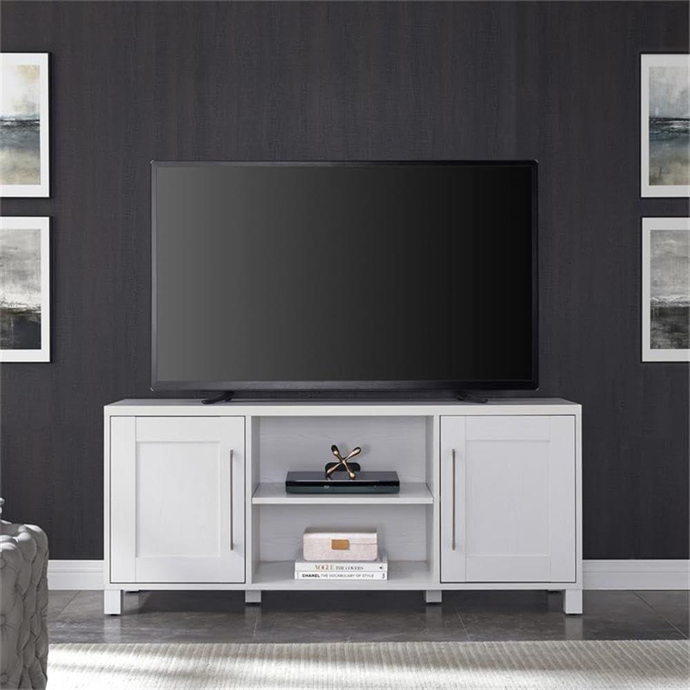 White MDF 58" TV Stand with Cabinet and Shelves