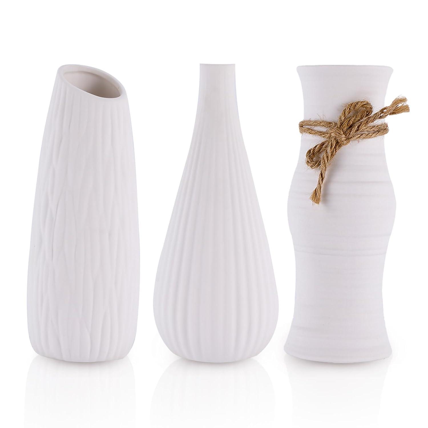CosmoLiving by Cosmopolitan Ceramic Slim Textured Bottleneck Decorative Vase with Varying Patterns Set (Set of 3)