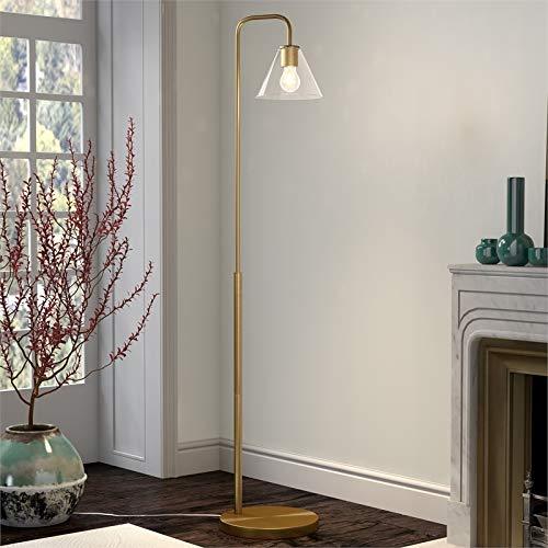 Henderson Arc Brass Floor Lamp with Voice Control and Clear Glass Shade