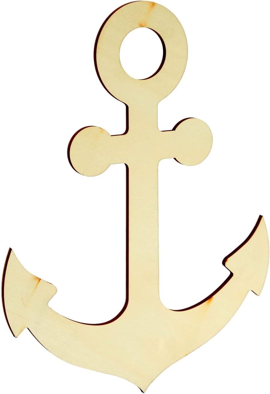 6 Pack Unfinished Wooden Anchors for Crafts, Nautical Wood Cutouts for DIY Projects, Nautical Decor (11.6 x 8.8 In)