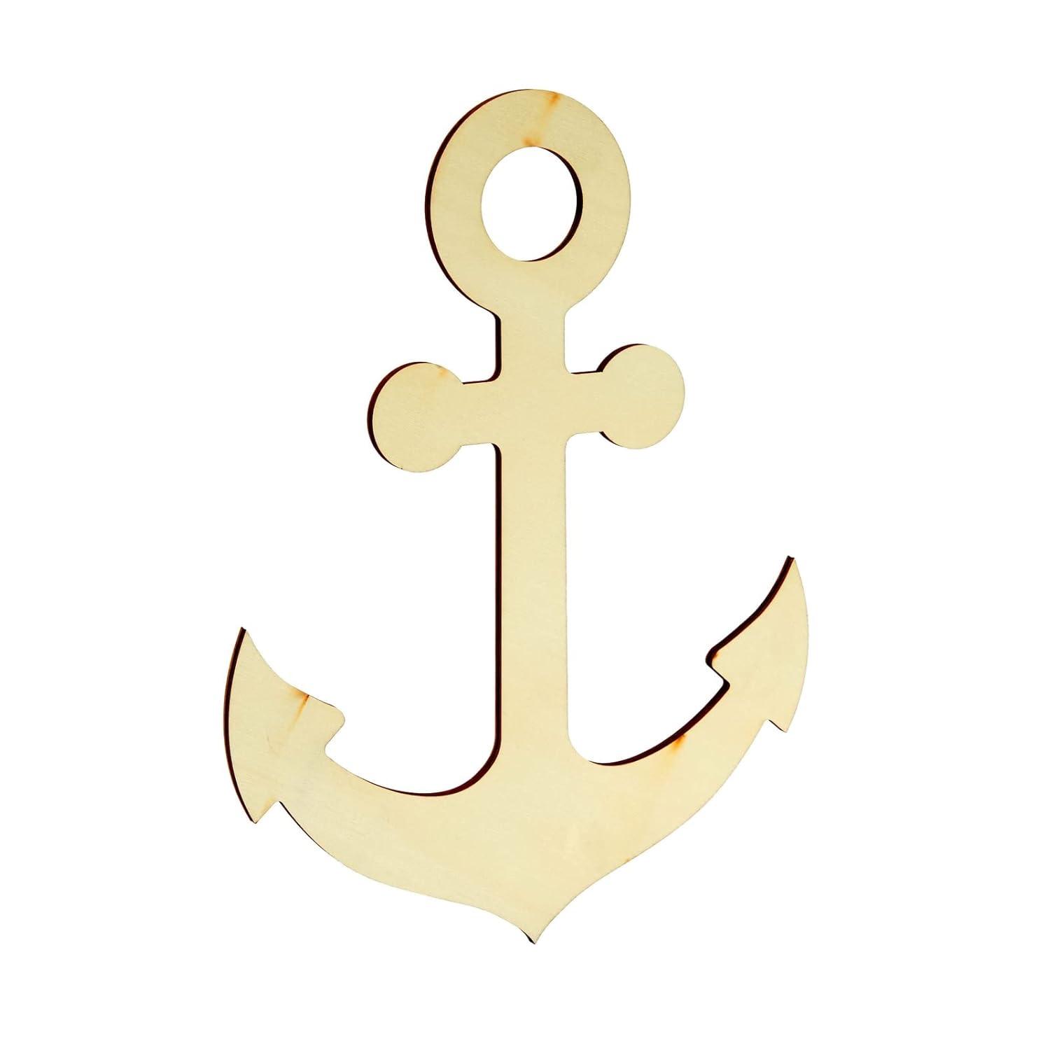 6 Pack Unfinished Wooden Anchors for Crafts, Nautical Wood Cutouts for DIY Projects, Nautical Decor (11.6 x 8.8 In)