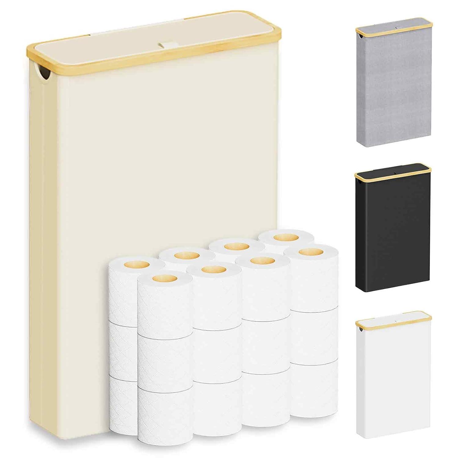 Extra Large Toilet Paper Storage With Lid, Holds Up To 24 Regular Rolls Or 18 Mega Rolls, Slim Basket Holder Bin Container For Bathroom Accessories Organizer