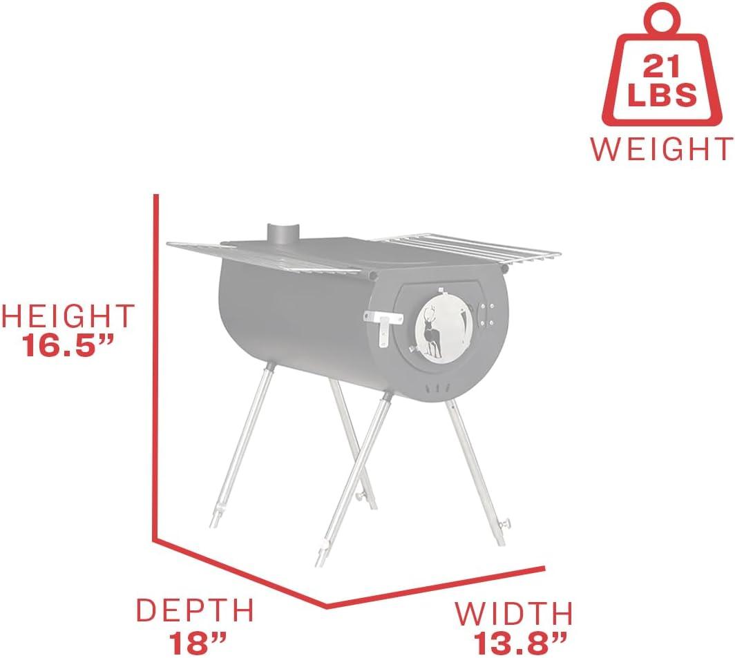 Caribou Outfitter 18-Inch Black Wood-Burning Camp Stove with Stainless Steel Stand