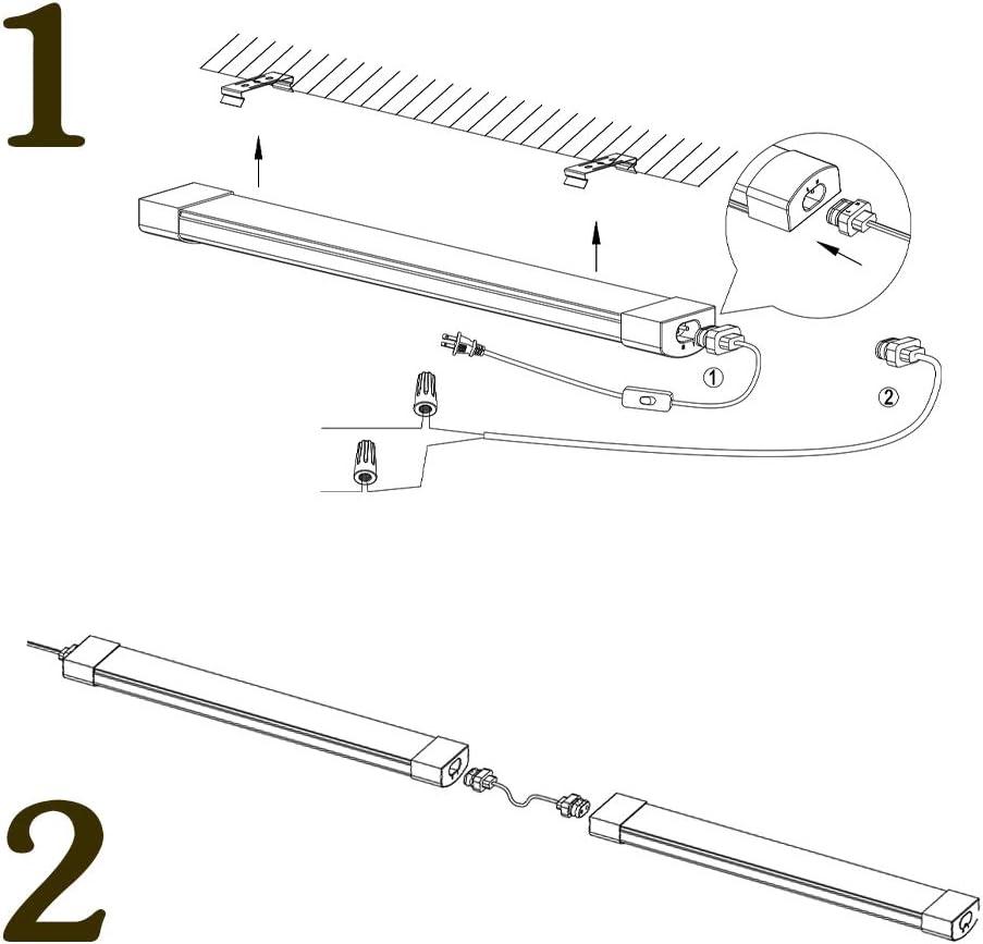 Airand Utility LED Light with Plug 2PCS Linkable Fixture 2FT 4FT Water-Proof Tube Light 5000K Under Cabinet Lighting,LED Closet Lights 18W for Workbench Kitchen Garage Workshop