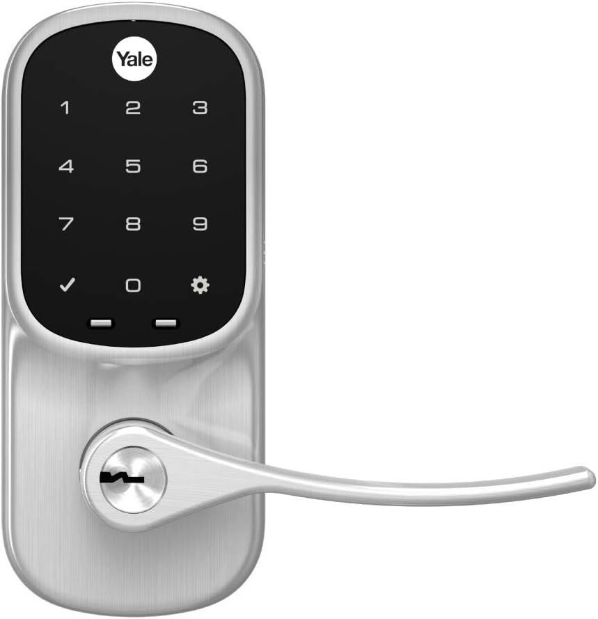 Satin Nickel Electronic Door Handle with Touchscreen Keypad