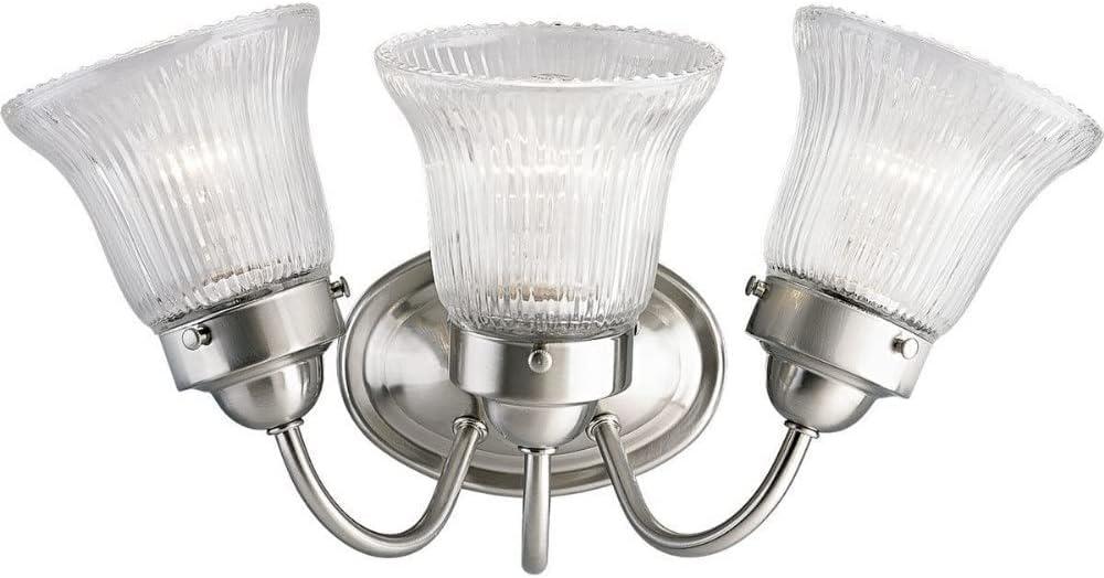 Brushed Nickel 3-Light Fluted Glass Bath Vanity Fixture