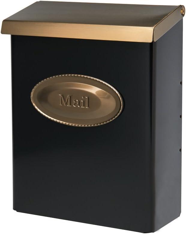 Medium Black and Brass Steel Locking Wall Mount Mailbox