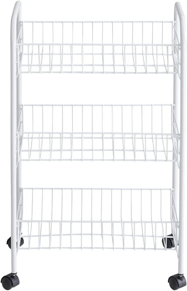 Rubbermaid Freestanding 3-Shelf Metal Wheeled Storage Cart, White. For Laundry and Closet Organization. Great for tight spaces