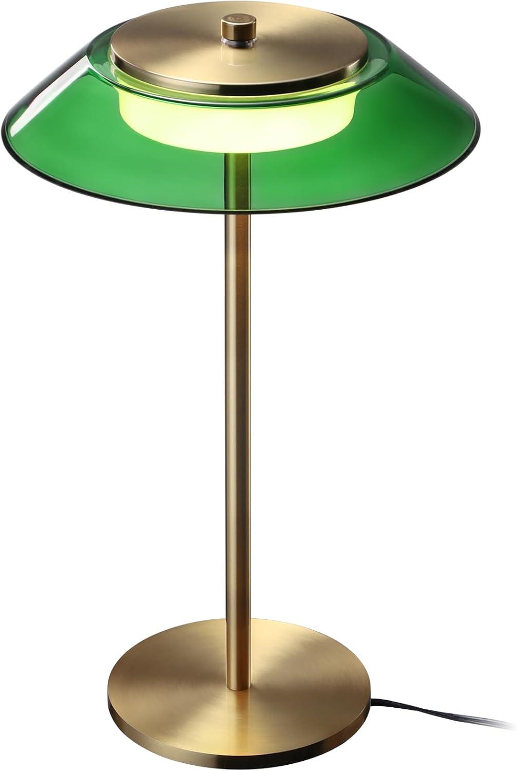 TORCHSTAR Green Glass Desk Lamps with Antique Brass Body, 330LM 3-Step Dimmable, 100-240V Integrated LED Table Lamp for Bedside Living Room, ETL&UL Listed, 3000K Warm White
