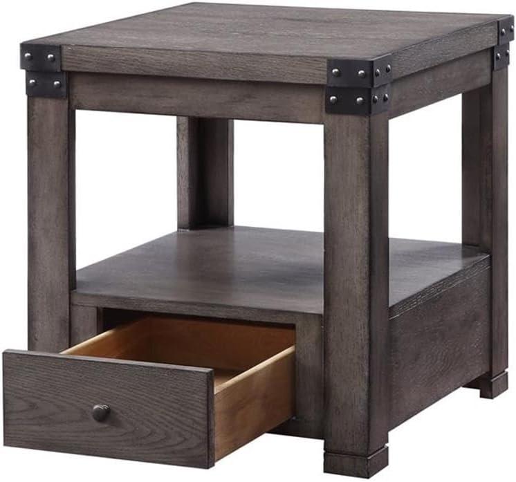 Acme Melville Square Wood Top 1-Drawer End Table in Ash Gray