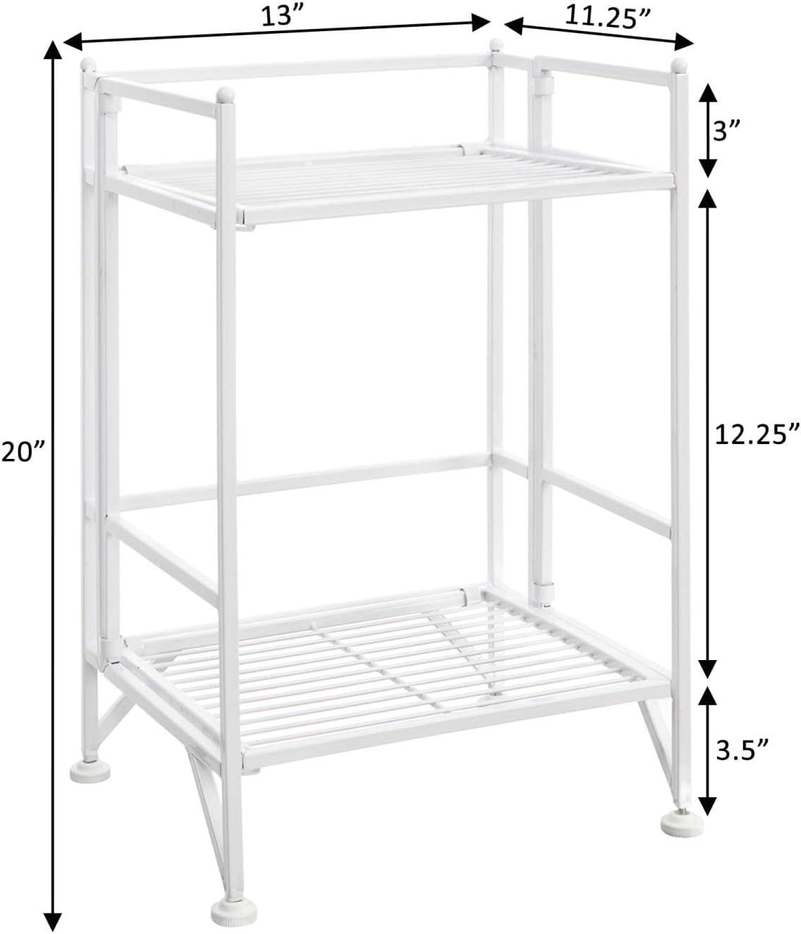 Compact White 2-Tier Adjustable Metal Folding Shelf