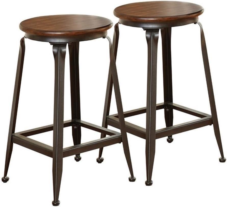 Set of 2 Addison 24" Counter Height Barstool Metal/Brown - Steve Silver Co.: Birch Veneer, Round Seat