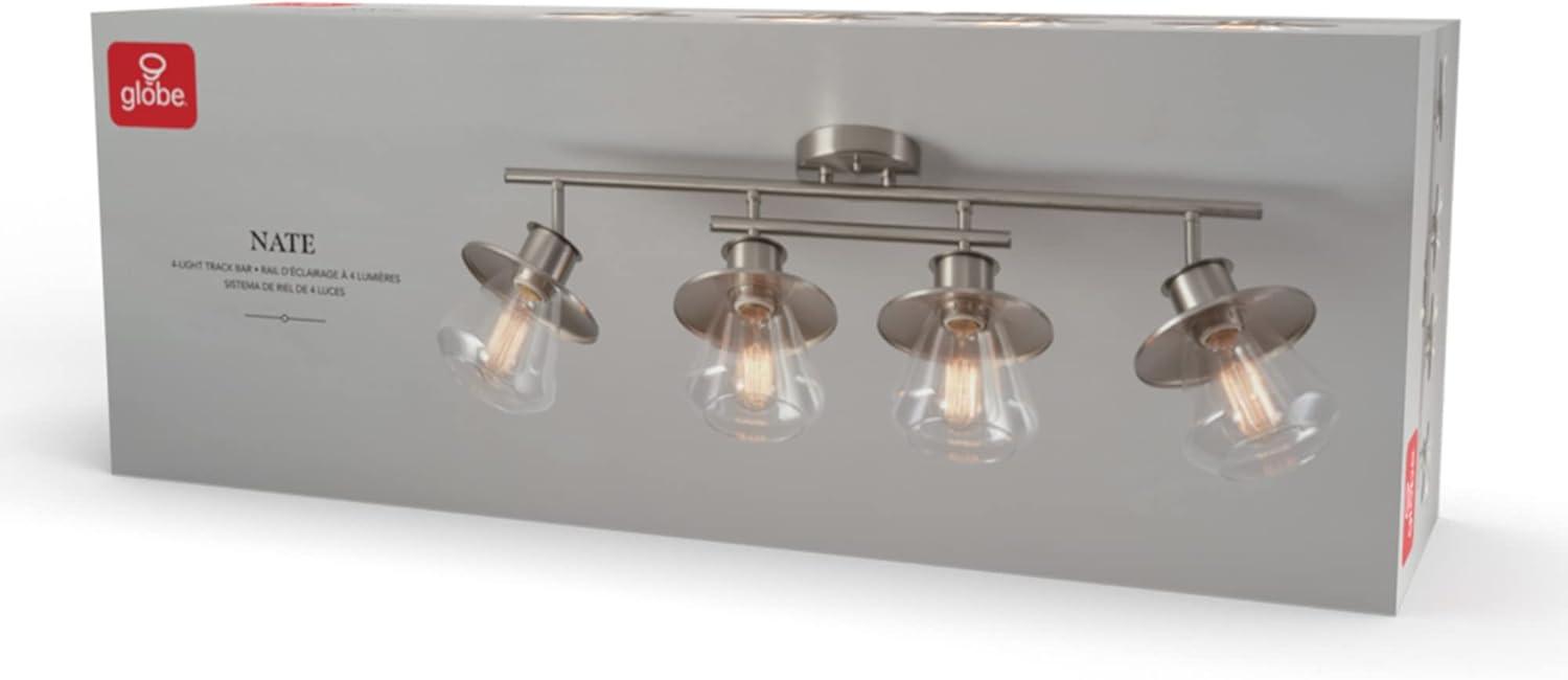 Globe Electric Nate 4-Light Brushed Nickel Track Lighting Kit with Clear Glass Shades, 57504