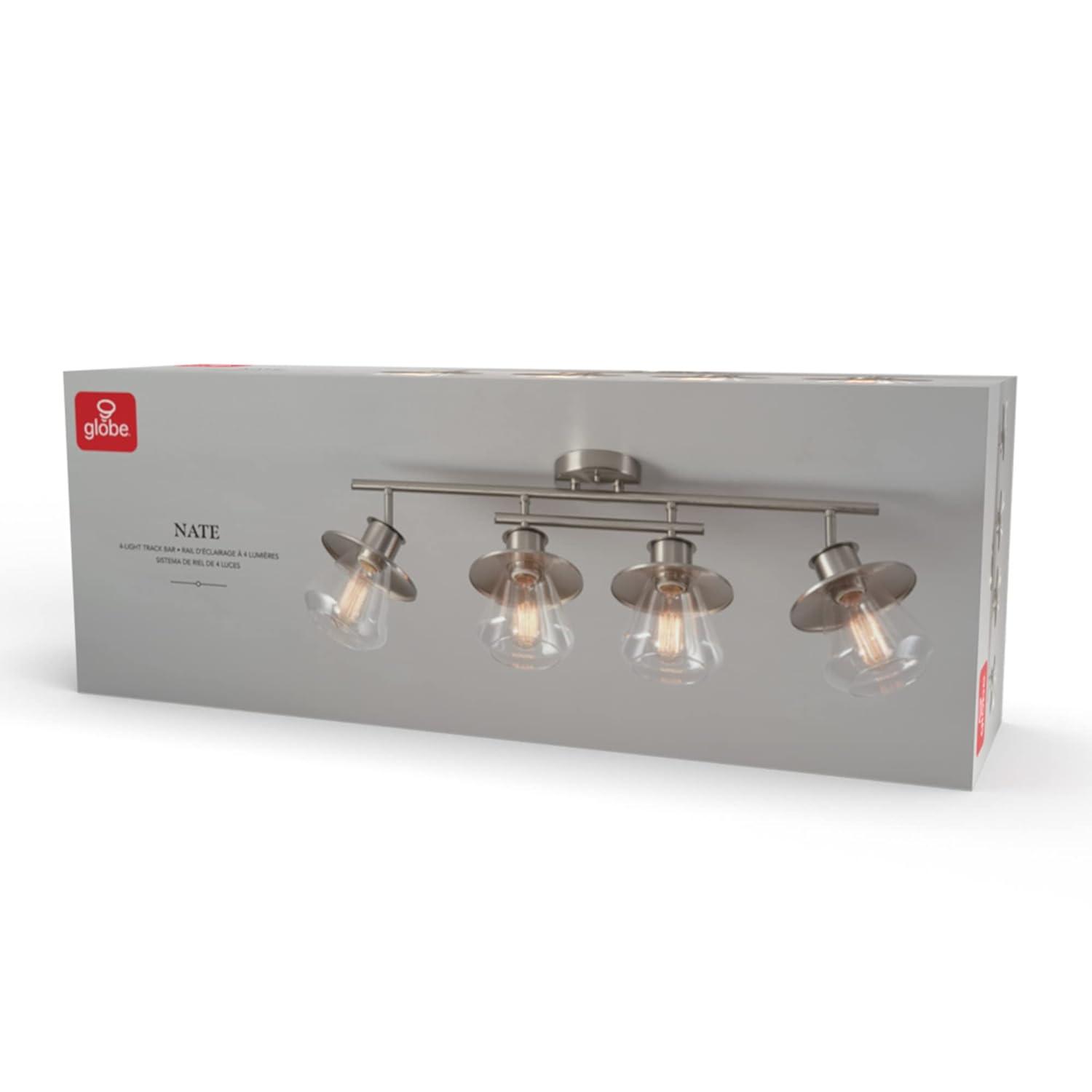Globe Electric Nate 4-Light Brushed Nickel Track Lighting Kit with Clear Glass Shades, 57504