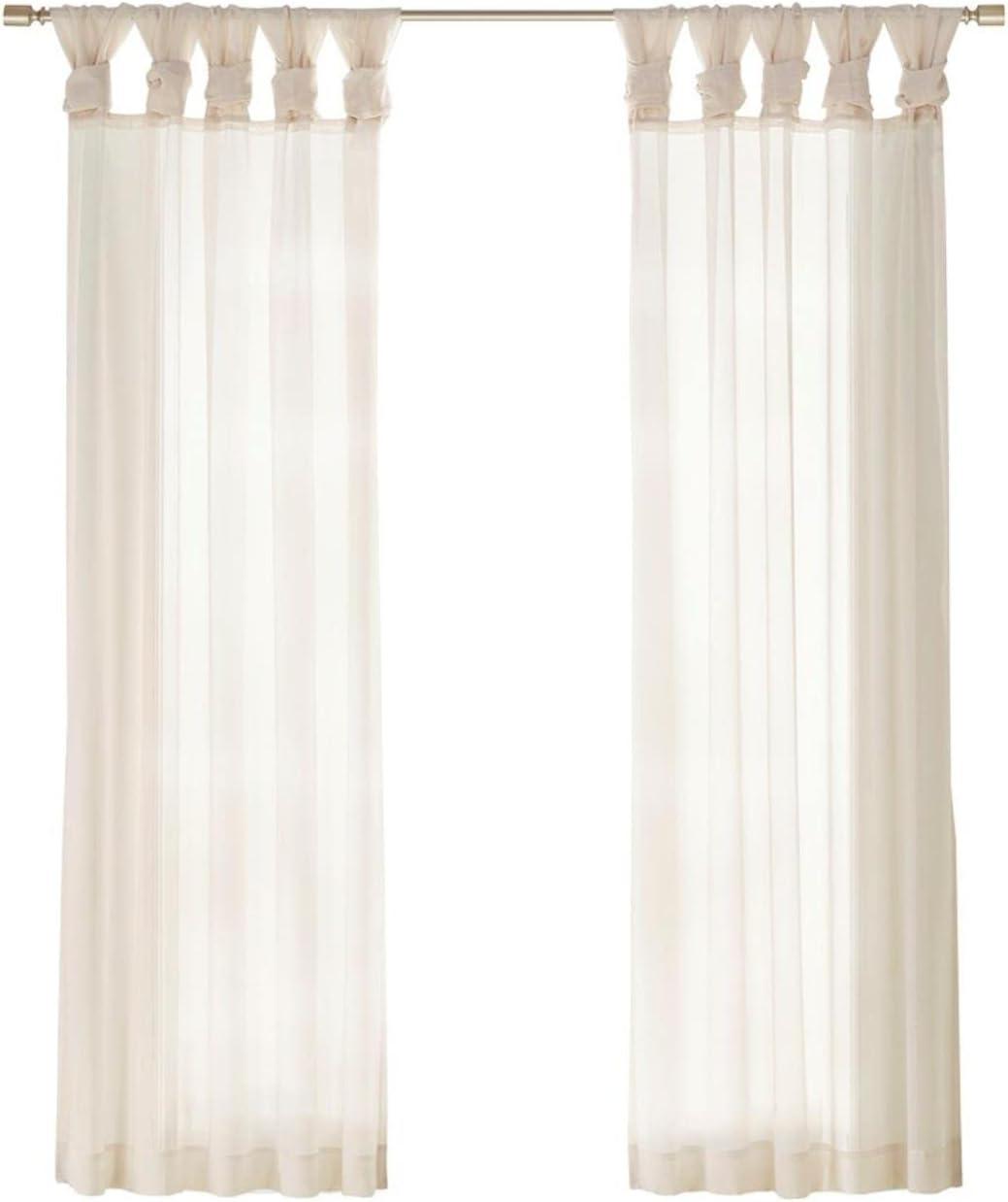 Madison Park Ceres 2-Piece Twisted Tab Voile Sheer Window Pair, Ivory, 50"x84"