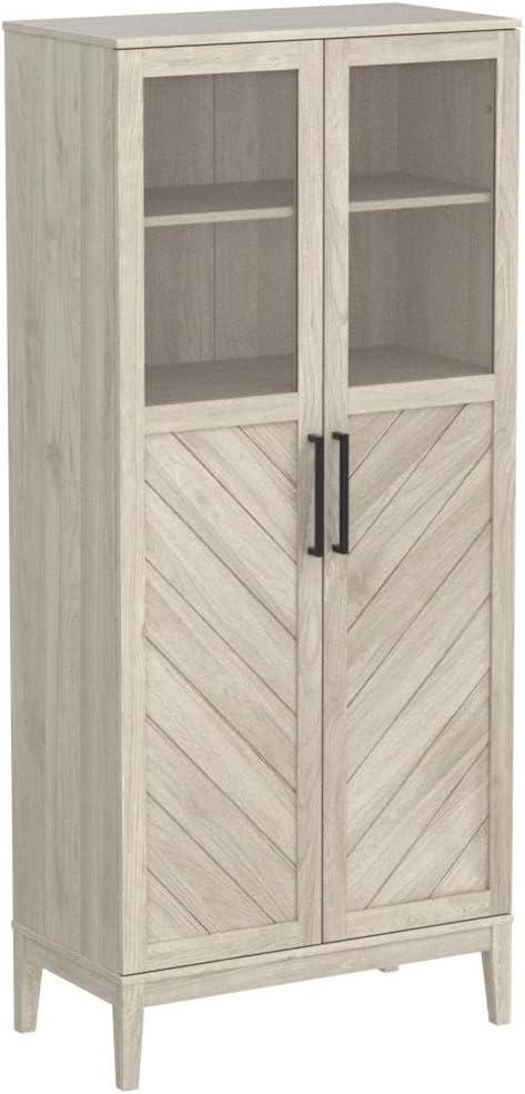 Birch Chevron 68" Storage Cabinet with Glass Doors
