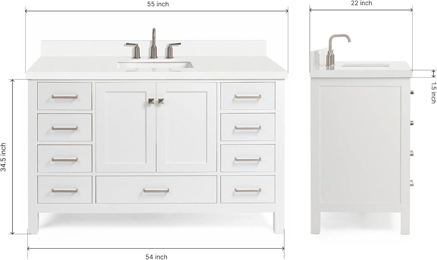 Ariel A055swqovo Cambridge 55" Free Standing Single Basin Vanity Set - White