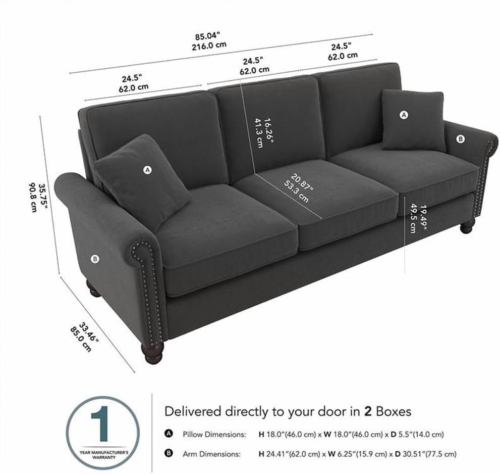 Coventry 85W Large Living Room Sofa in Charcoal Gray Herringbone Fabric