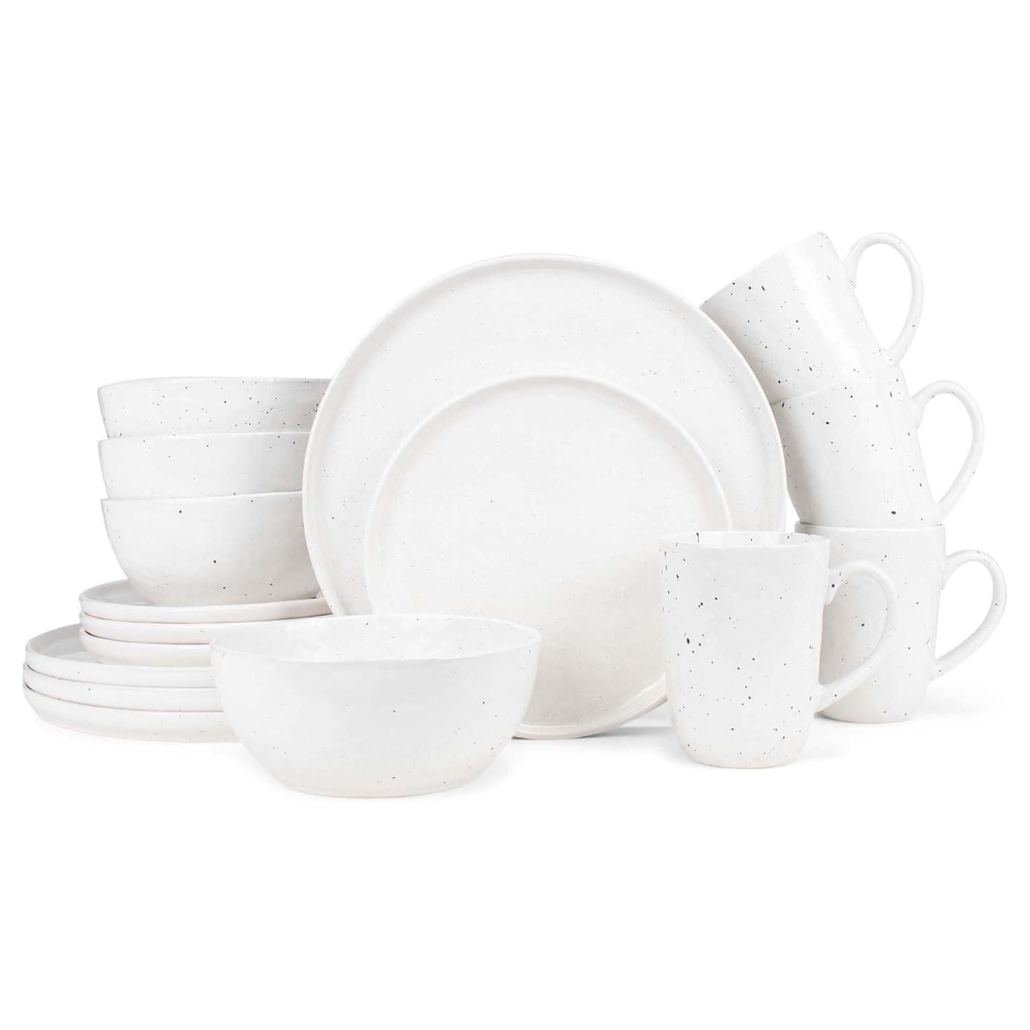 Stone Lain Jade 16-Piece Stoneware Dinnerware Set, Service for 4, White