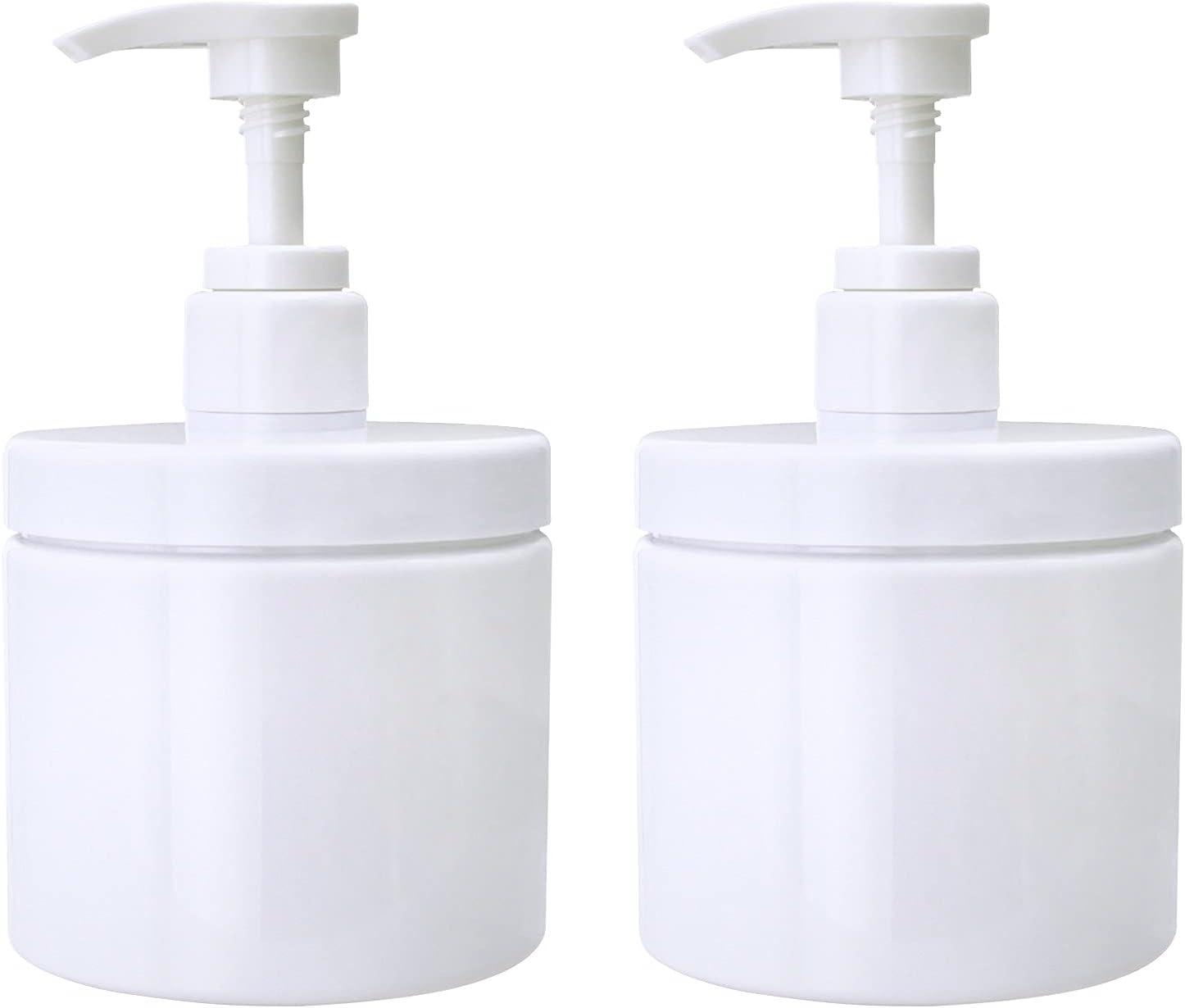 White BPA-Free Plastic Pump Bottles for Bathroom, Set of 2