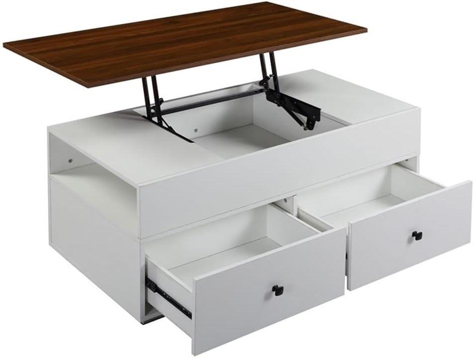 Aafje 49" Coffee Tables Oak/White Finish - Acme Furniture: Rectangular Living Room Table with Adjustable Shelves, Drawer