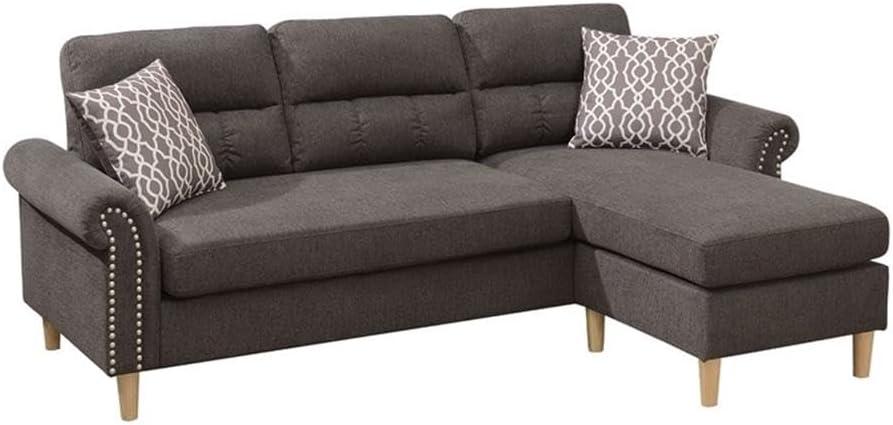 Poundex Furniture Fabric Reversible Sofa Sectional Set in Tan Brown Color