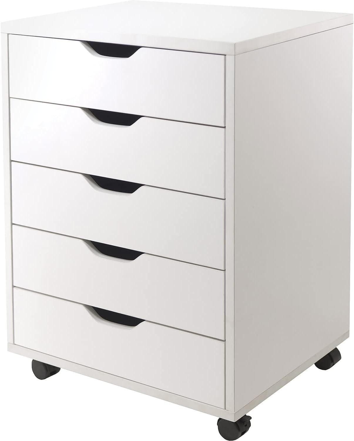 Halifax 5 Drawer Cabinet with Casters White - Winsome: Office Furniture Storage, Printer Stand