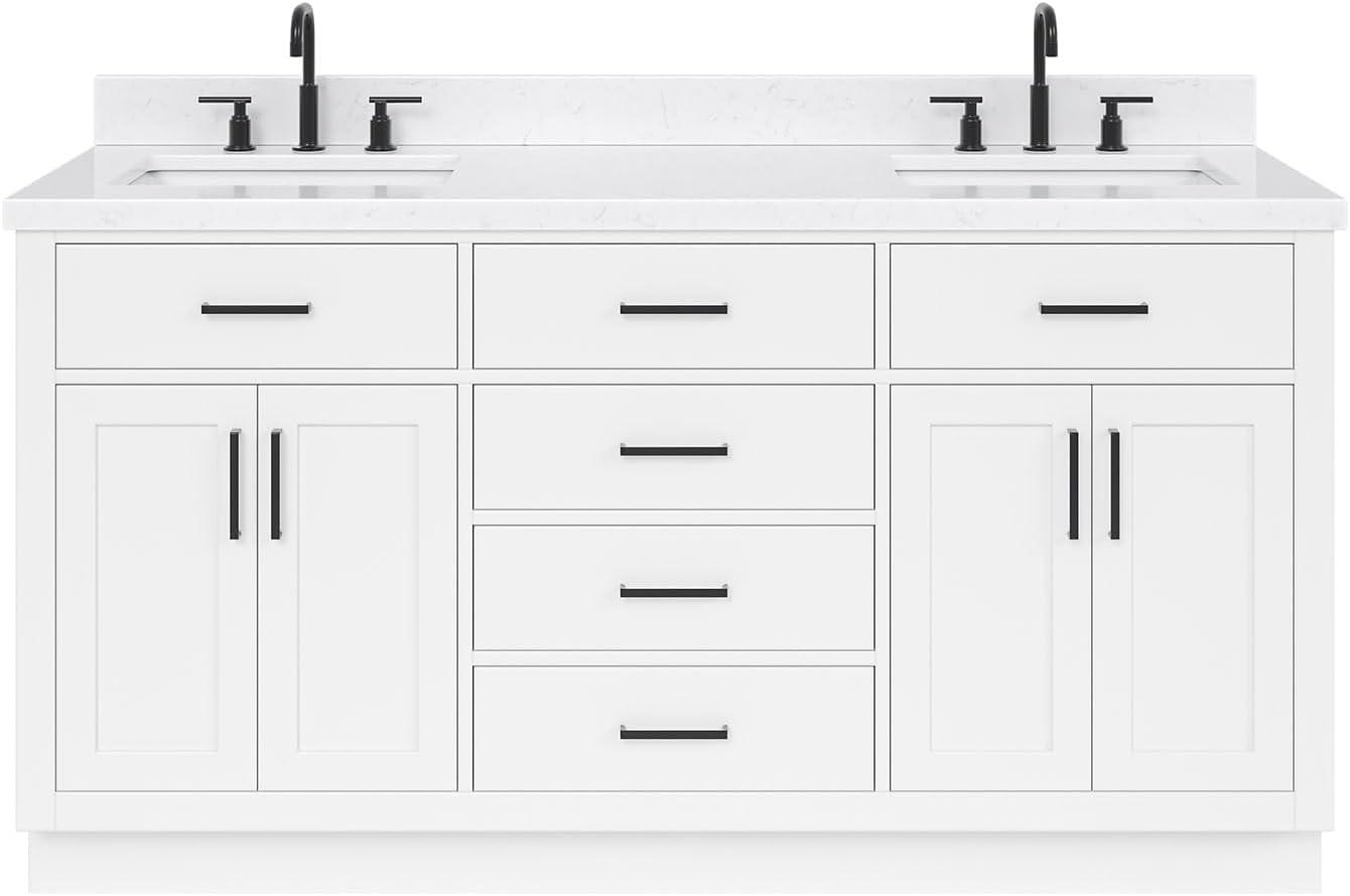 Wildon Home® Tidworth 66'' Solid Wood Double Bathroom Vanity with 1.5'' Carrara Quartz Top, Rectangular Sinks