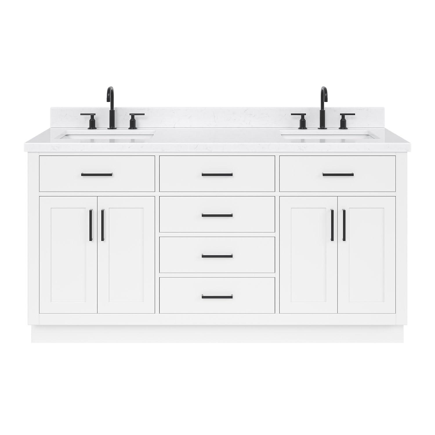 Wildon Home® Tidworth 66'' Solid Wood Double Bathroom Vanity with 1.5'' Carrara Quartz Top, Rectangular Sinks